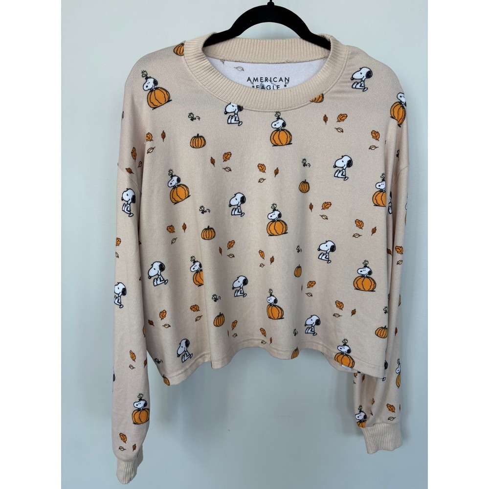 American Eagle Snoopy Halloween Pumpkin Pajama Set Tan Large Peanuts Loungewear